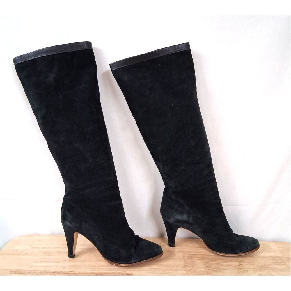 Nickels Women's Black Suede Knee-High Stiletto Boots Size 8.5 B Italy
